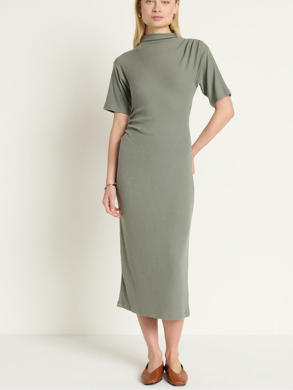 NATION LTD REBECCA MOCK NECK Short Sleeve DRESS CASTOR GREY Women’s size small